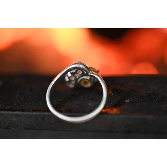 Raw Peridot and Diamond Engagement Ring,  Size 5 sterling silver - Picture 3 of 4